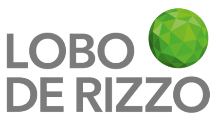 Logotipo da Lobo de Rizzo - o texto Lobo de Rizzo e uma esfera verde